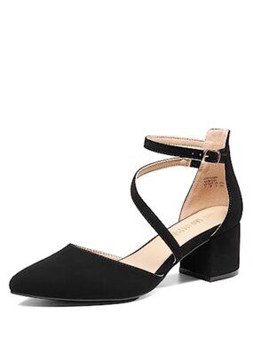 🆕 Women's Closed Pointed Toe Low Chunky Heels Pumps Ankle Strap Wedding